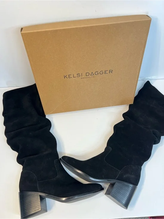 Kelsi Dagger Brooklyn Black Suede Knee High Boots Size 6.5