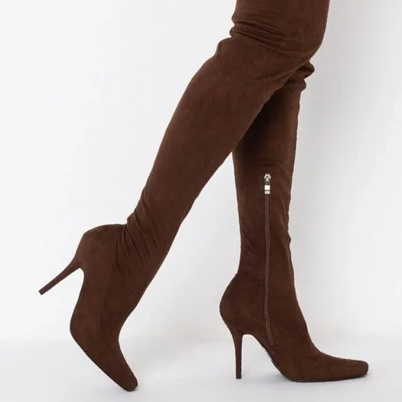 AZALEA WANG ALL ABOUT THE CASH STILETTO BOOT IN BROWN ( BRAND NEW !!!!!!!! )