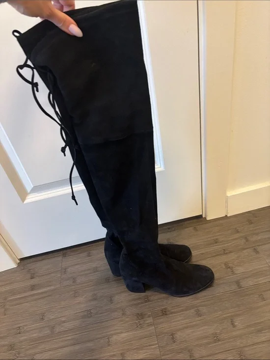 Stuart Weitzman Black Suede Block Heel over the knee boots tieland midland