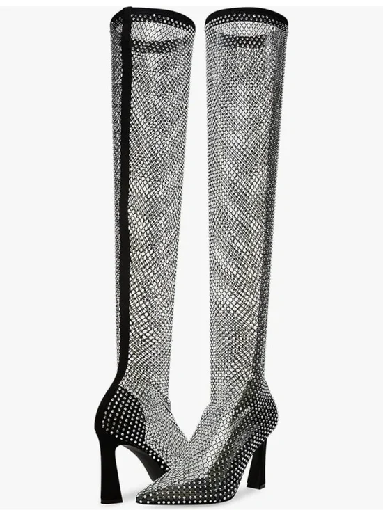 Steve Madden Sapphire Mesh Rhinestone  High Heel Over-the-Knee Boot Women’s 8