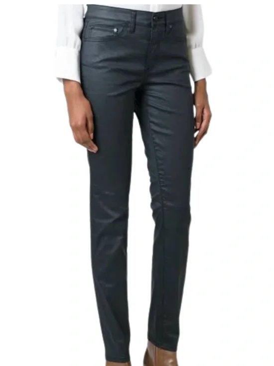 Tory Burch Black Skinny Jeans Wax Effect Coated Size 28