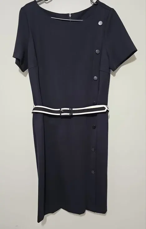 Tory Burch Sonia Sheath Dress Womens Large Navy Boat Neck Old Money Coastal