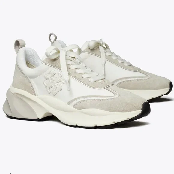 Tory Burch Cream and Light Gray Chunky Platform Sneakers