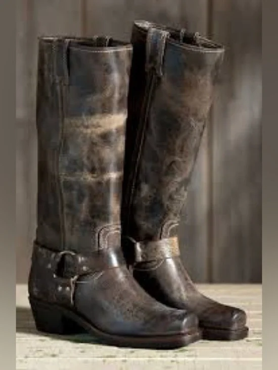 Frye Vtg Distressed Brown Boots 15R Western Cowboy Harness Womens Size 7.5M