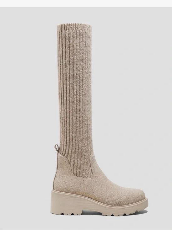 New in box Viviana Knit Platform Knee-High Boot in Beige