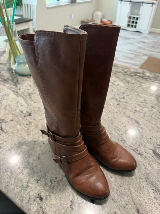 Women's Tall Brown Leather Riding Boots
