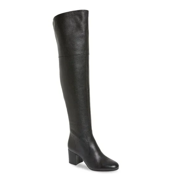 Via Spiga Finley Black Leather Tall Over the Knee Block Heel Boots - Sz 5.5M