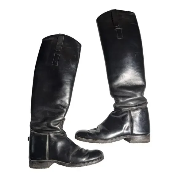 Grand Prix Black Leather Knee High Pull On Show Equestrian Riding Boots Sz 6