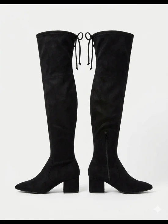 a new day Black Over-the-Knee Block Heel Boots with Back Tie
