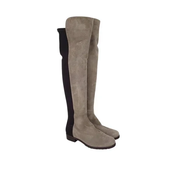 Stuart Weitzman Russell Bromley 5050 Over the Knee Boots Beige Brown Womens 6.5