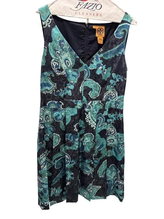 Tory Burch Size 10 Paisley Floral Sleeveless Fit & Flare Dress Blue
