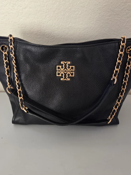 Tory Burch Black Leather Britten Tote Bag