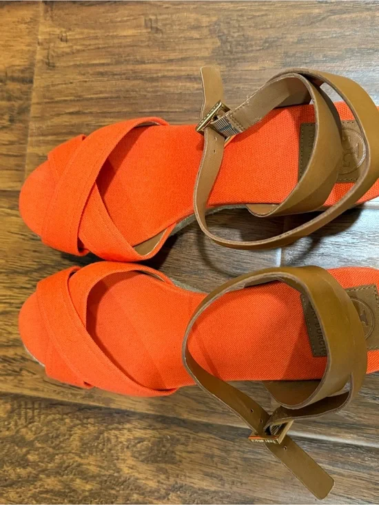 Tory Burch Orange Espadrille Wedge Sandals