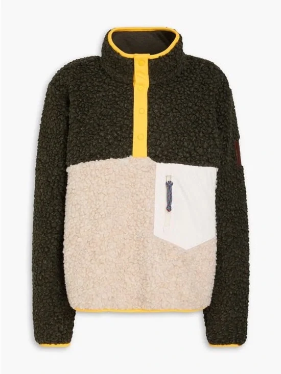 Tory Burch color block teddy fleece - Olive, Cream & Yellow Trim
