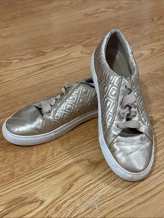 Tory Burch Quilted Metallic Gold Low-Top Sneakers