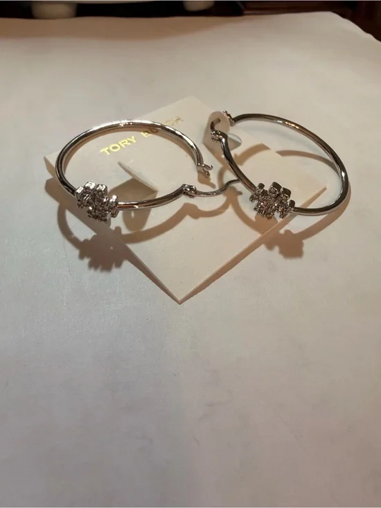 NWOT Tory Burch Icon Pavé Hoop Earrings