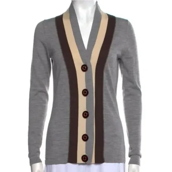 Tory Burch Caz Striped Cardigan Sweater