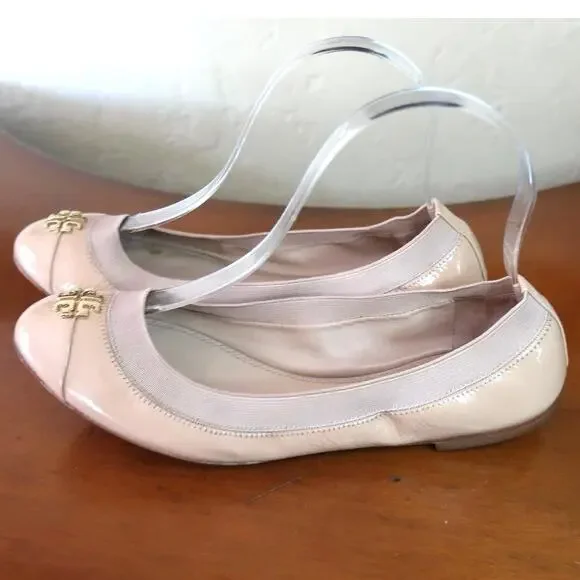 Tory Burch‎ Jolie Ballet Flats Patent Leather Cap Toe Light Oak Womens US 8M