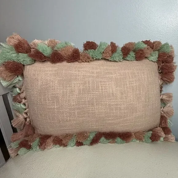Hobby Lobby Dusky Mauve Rustic Cotton Cushion with Tassels 10x16