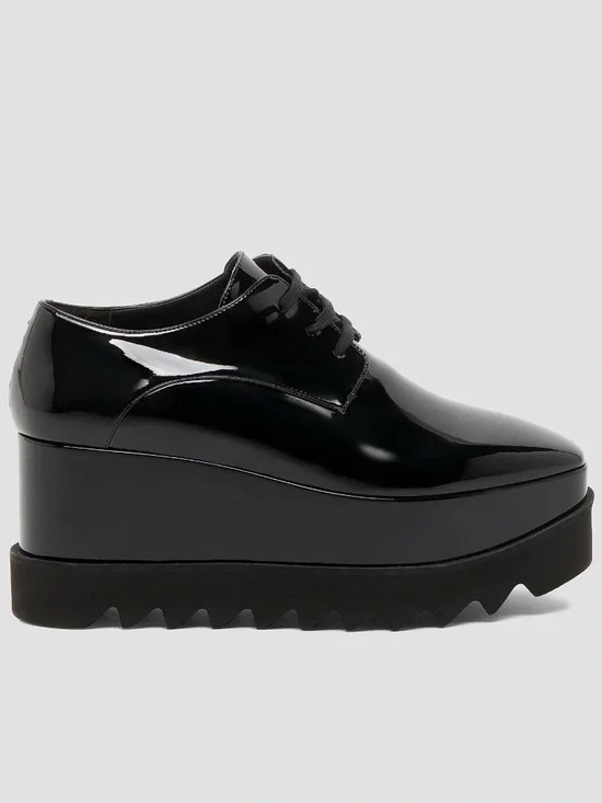 Stella McCartney - Elyse Shiny Patent 75MM Platform Lace-Up Shoes