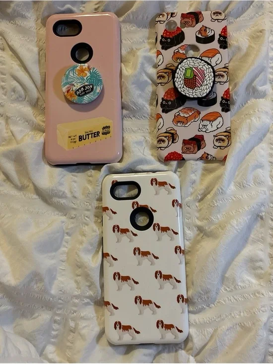 Three Google Pixel 3a Phone Cases Bundle - Two with Pop Sockets