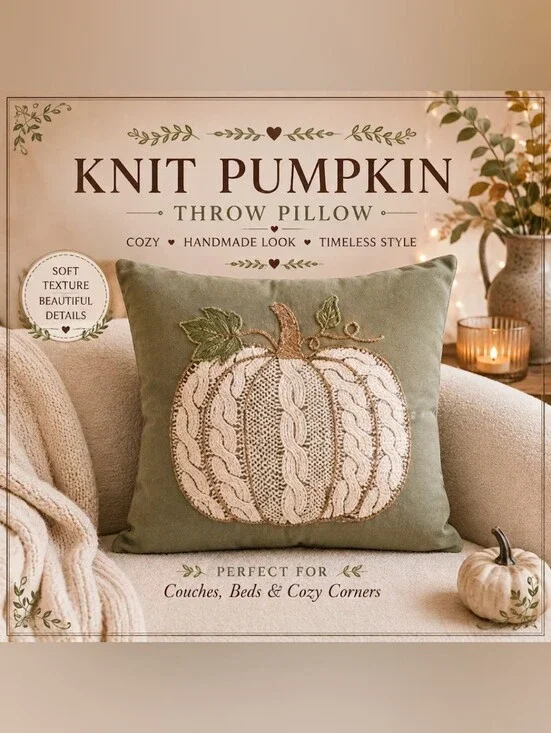 Knit Pumpkin Throw Pillow - Olive Green
