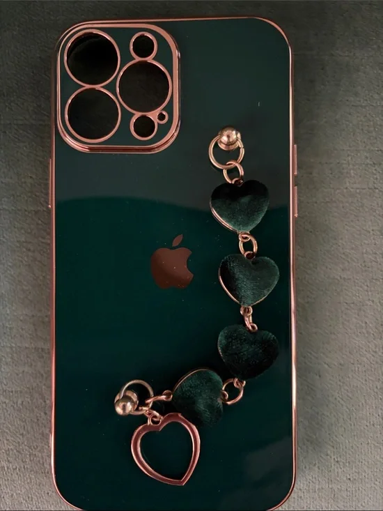 Apple Dark Green Gloss iPhone Case with Heart Charm Chain