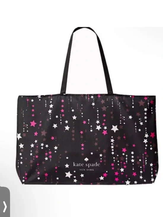 Kate Spade Black Fuchsia Pink Stars Print  Beach Travel Shopping Tote