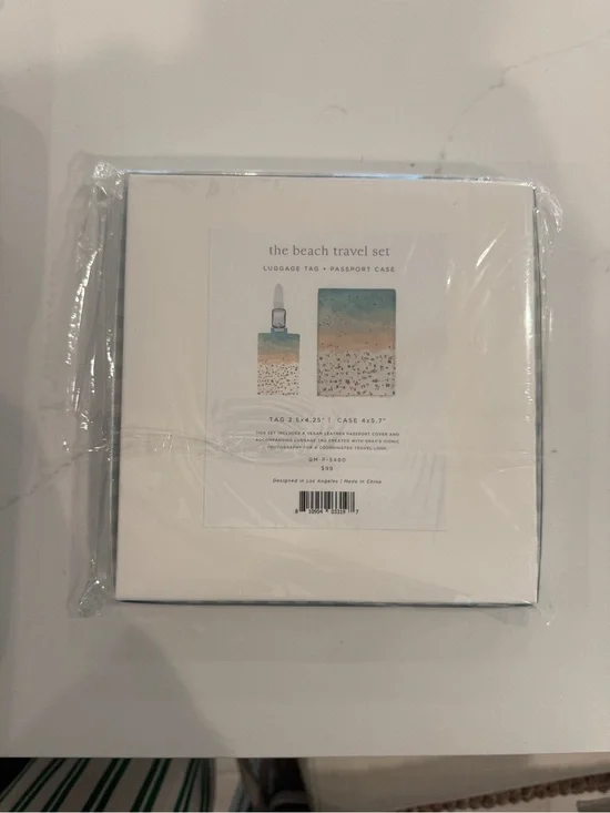 Gray Malin Blue & White Striped Travel Set - Luggage Tag & Passport Case