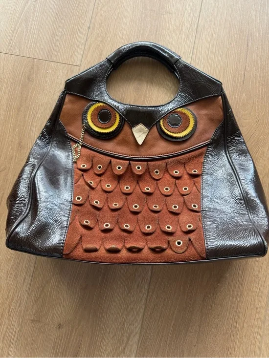 NWT Kate Spade NY Maximillian Maxwell Owl Patent Leather Handbag Bag Tote SUEDE