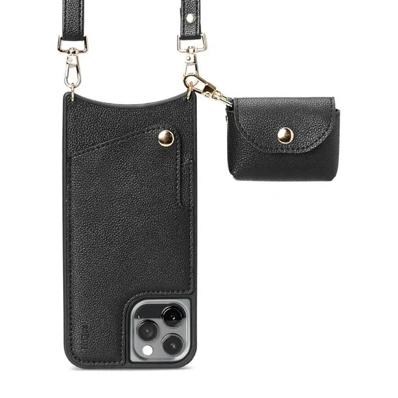 KIQUE Crossbody Phone‎ Case and Wallet for iPhone 11 Pro Faux Black Leather