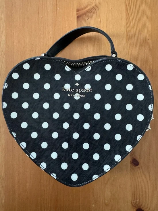 NWOT! Kate Spade Love Shack Black and White Polka Dot Heart Crossbody
