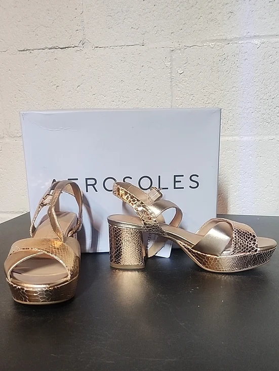 AEROSOLES Rose Gold Snake-Print Platform Sandals
