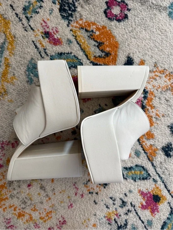 Steve Madden Trixie Leather Platform Slide Sandals Y2K White 8.5 New Chunky Heel