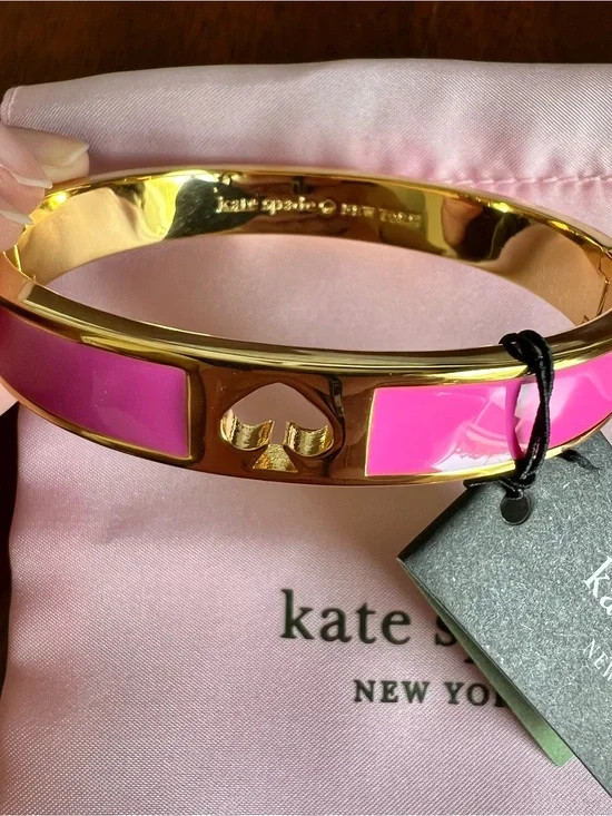 NWT kate spade Pink Hole Punch Enamel Hinged Bangle Bracelet