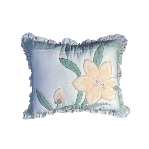 Vintage Oversized Quilted Tiger Lilly Decorative Pillow w/Ruffle CottageCore 80s