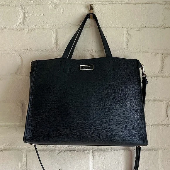 Kate Spade black leather boho basic cute contemporary crossbody purse bag