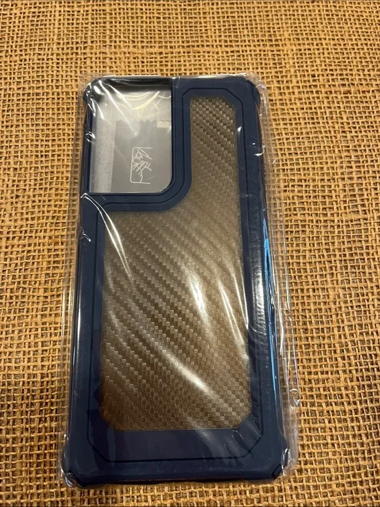 Blue Frame Brown Carbon Fiber-Style Phone Case - Unbranded