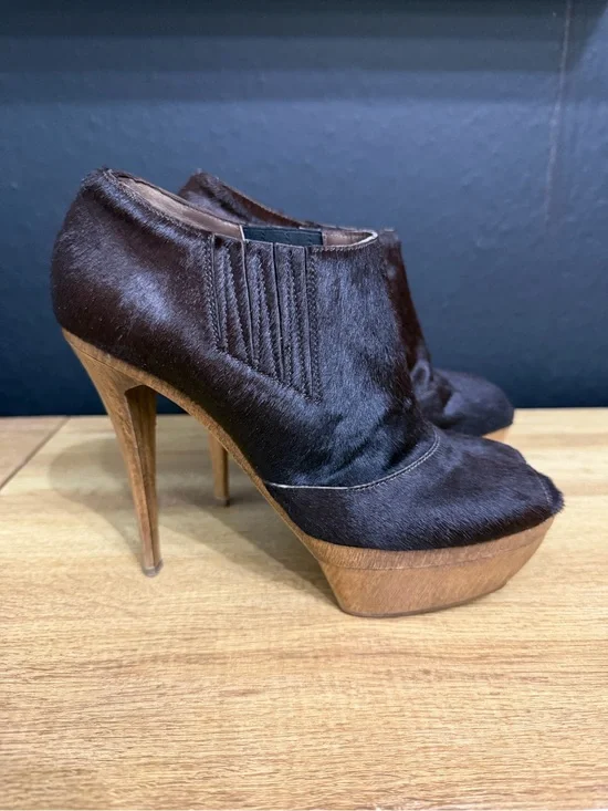 Marni Women's Dark Brown Ponyhair Platform Booties - High Heel Ankle Shoes