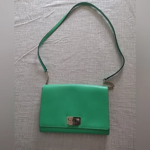 Kate Spade Orchard Valley Fiona Flap Green Leather Crossbody Purse Women's Bag
