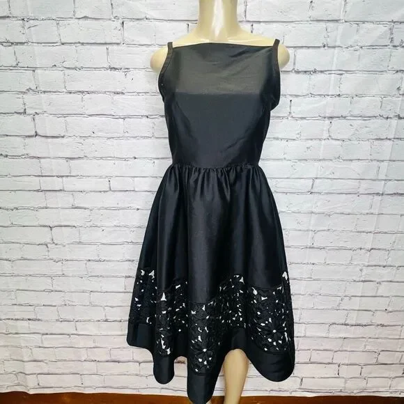 Kate Spade Womens Black Sleeveless Lace Cutout Panel Fit & Flare Dress Size 4