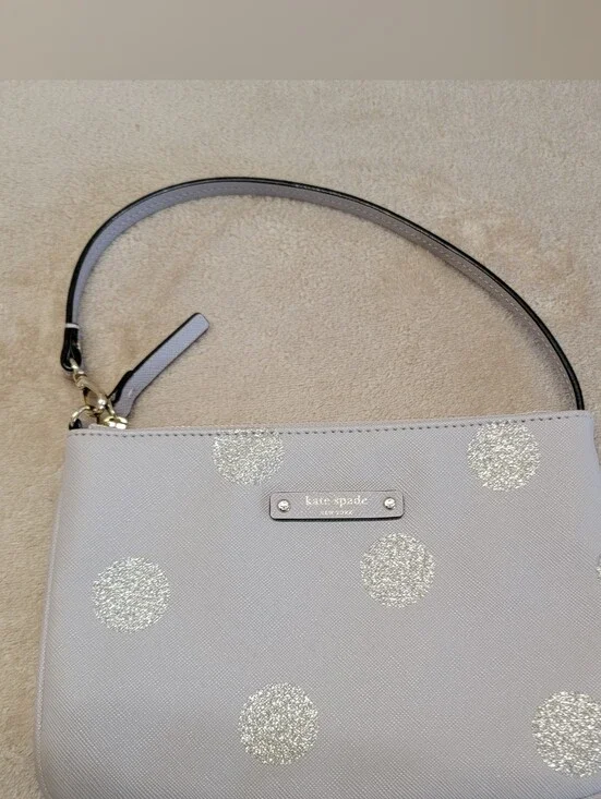 kate spade New York Gray Leather Bag with Gold Glitter Dots