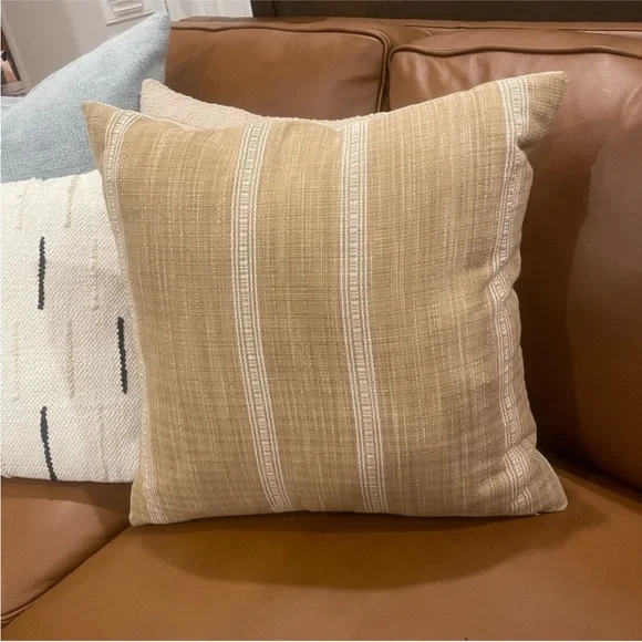 New / Woven Striped Square Throw Pillow Camel/Cream - Studio McGee  New 20”x20”