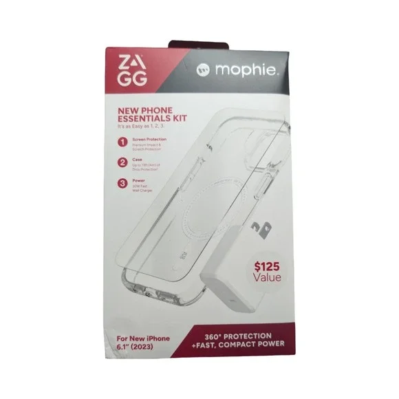 Nn4-N Zagg mophie Essentials Kit Crystal Palace Case + 30W Charger iPhone 15 Pro
