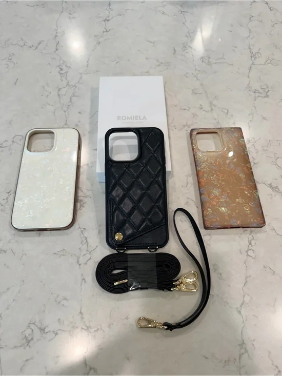 iPhone 16 Plus Black Quilted Crossbody Phone Case with Strap, +2 other fun ones!