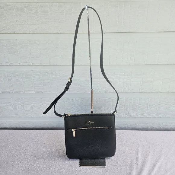 Kate Spade Sadie North South Crossbody Purse Black Leather Square