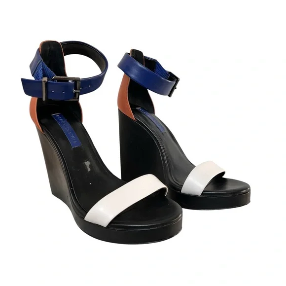 BCBGMaxazria Colorblock Wedge Platform‎ Sandals Open Toe Women’s Size 8M