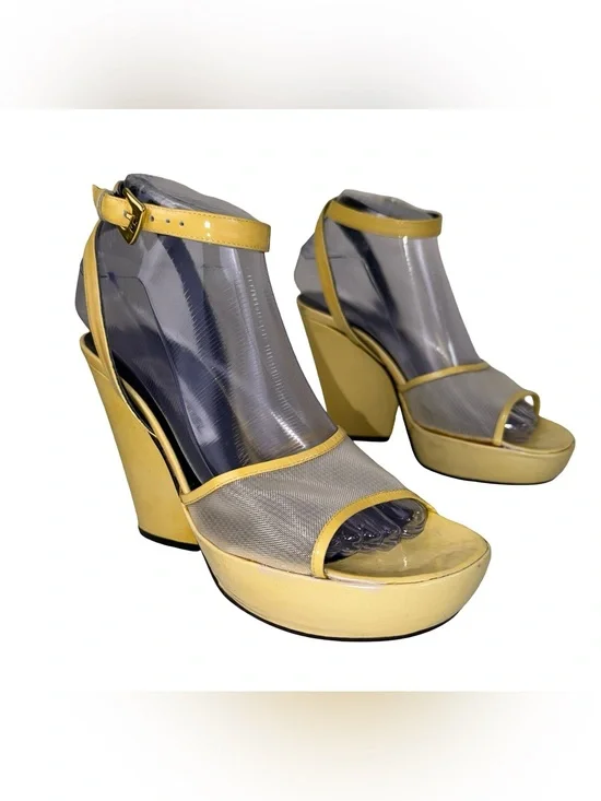 SONIA RYKIEL YELLOW PLATFORM WEDGE SANDALS