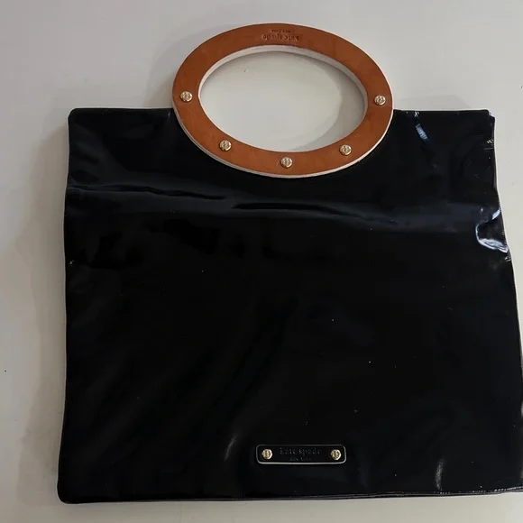 Kate Spade Jocelyn Black Patent Leather Foldover Clutch Small Tote Hand Bag