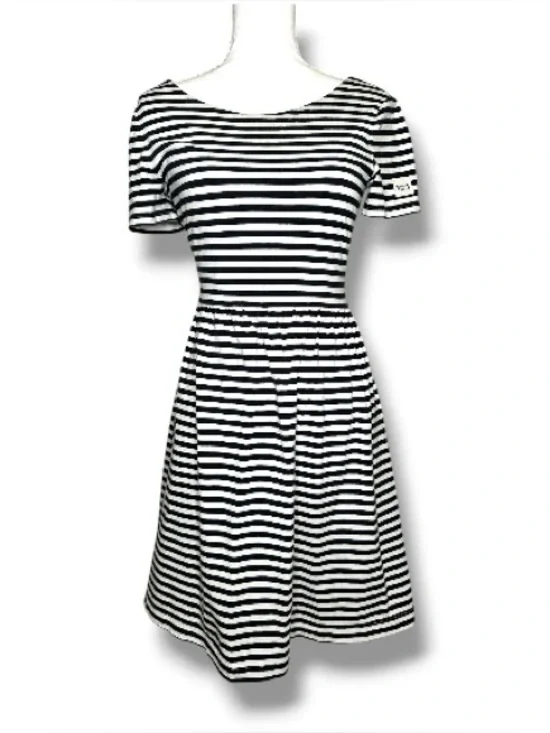 Kate Spade Broome Street Black White Striped Cutout Dress Size XS Twist Back
